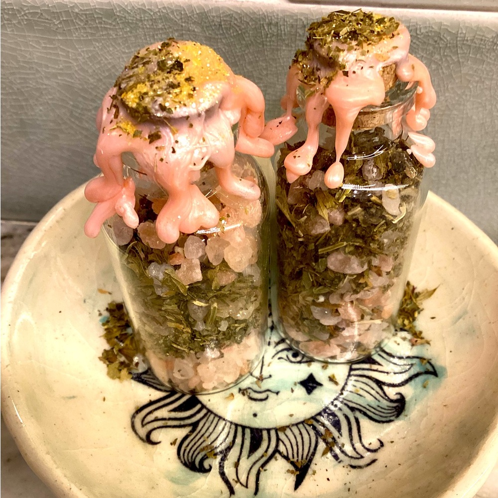 Spring calm intention jar with lemon balm and pink salt sealing wax 🌸🦢✨🪽